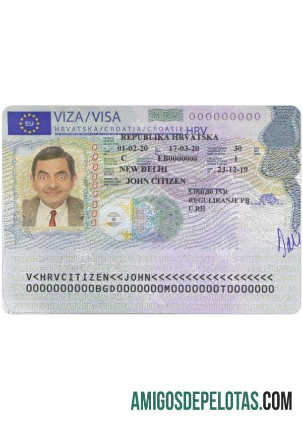 Visto Schengen para a CROÁCIA amostra